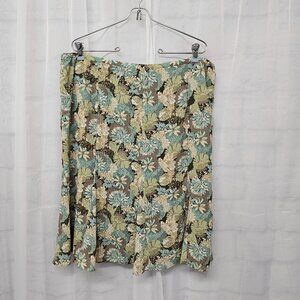 Axcess Liz Claiborne Skirt Floral Fairy Cottage Boho Green Blue A-Line 16